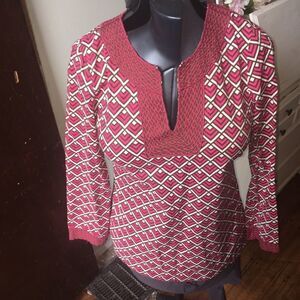 Vineyard Vines pink split neck embroidered tunic